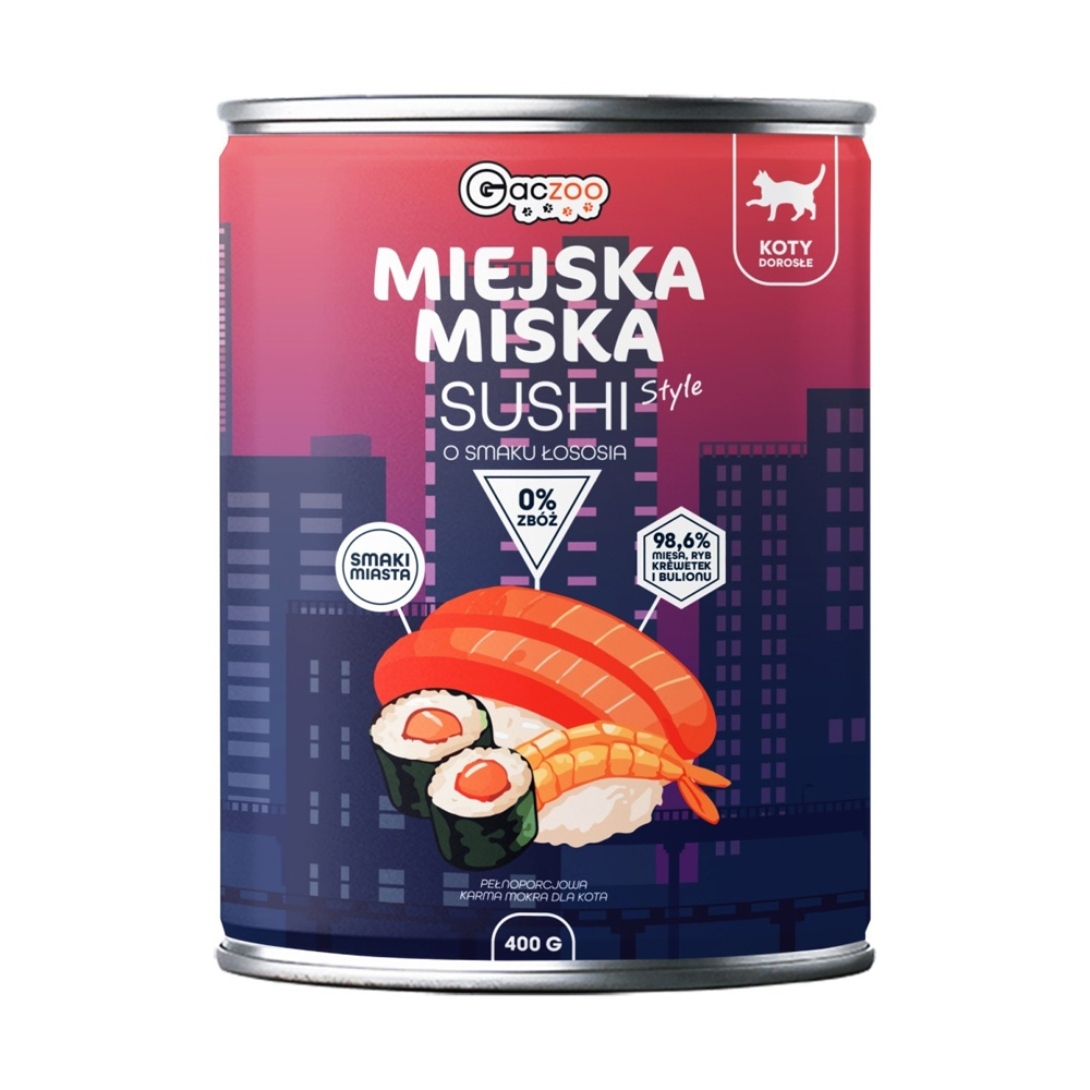 Gaczoo Miejska Miska karma mokra dla kota Sushi z łososiem Style 400g